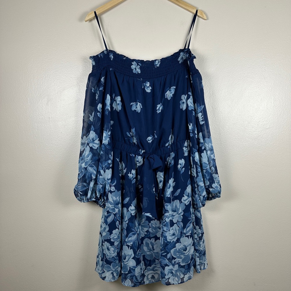 Premier Amour Women's 10 Dress Blue Floral Off-Shoulder Chiffon NEW